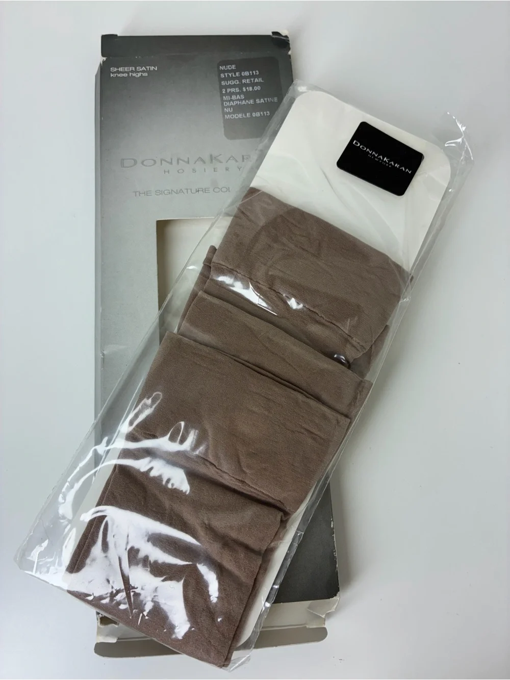 New Donna Karan Sheer Satin Knee-highs, 2 pairs, Nude